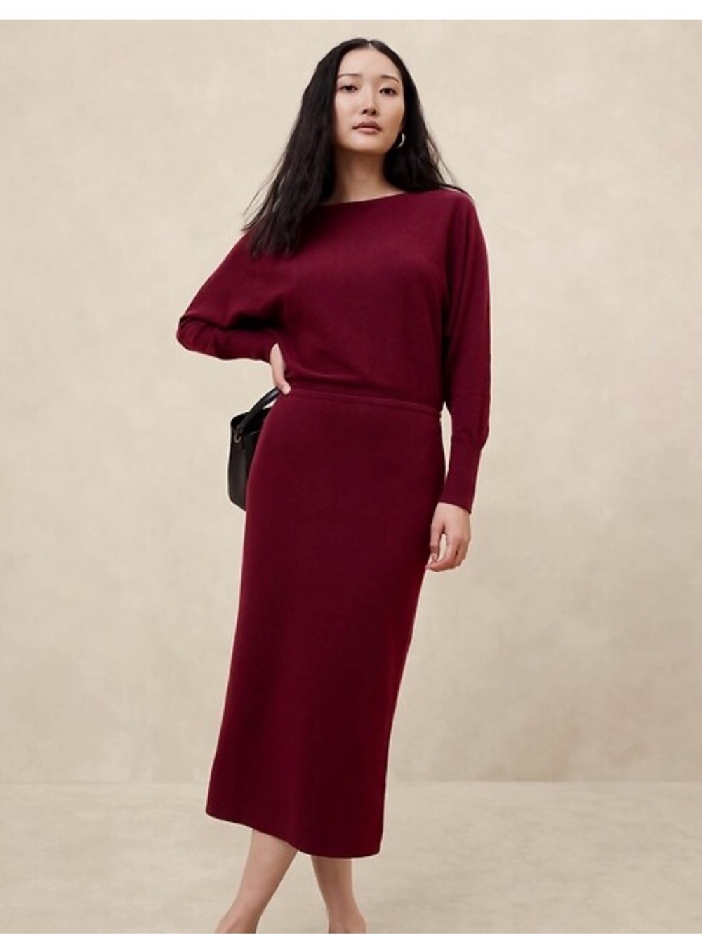Banana Republic Wine Long-Sleeve Knit Midi Dress